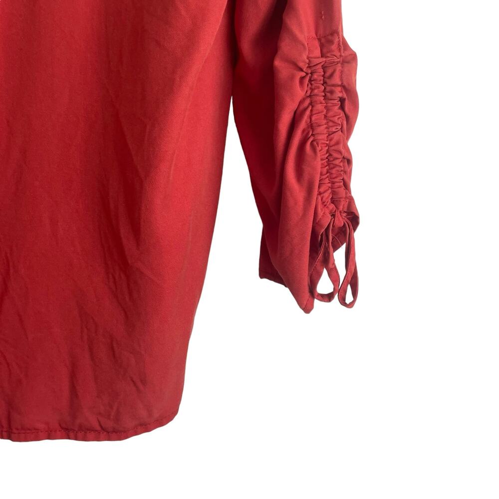 Blue Rain Women‎ Top L Orange Tencel 3/4 Ruched Tie Front and Sleeve Boho Indie - Picture 4 of 10